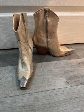 Free People Gold cowboy boots with silver tops
